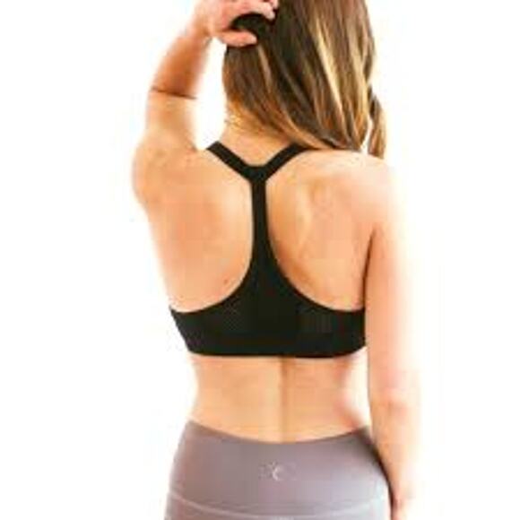 Zyia Active Black Grid T-Back Sports Bra with remoable Pads Size Medium - Picture 2 of 8